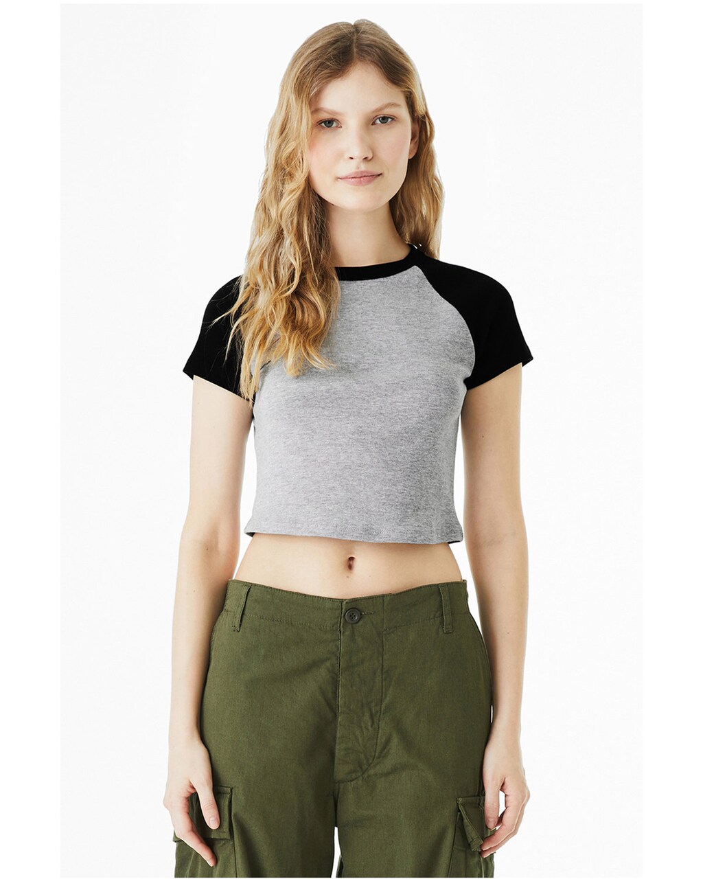 BELLA+CANVAS Ladies Micro Rib Raglan Baby T-Shirt for Casual Wear, Streetwear & Everyday Cropped Fit Top